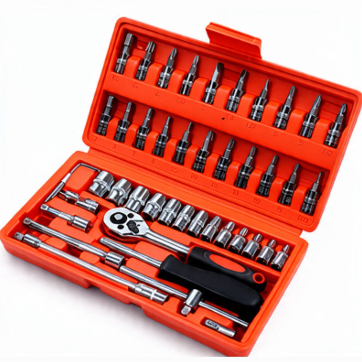 SET DE HERRAMIENTAS 46 PIEZAS CON LLAVE DE 1/4