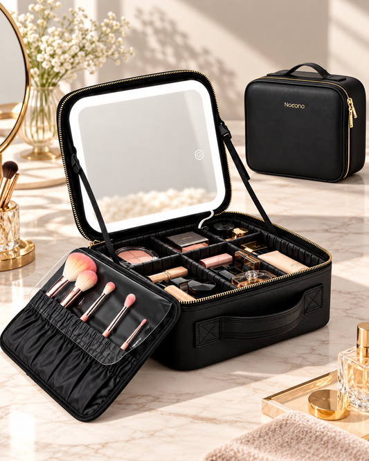 ESTUCHE ORGANIZADOR DE COSMÉTICOS CON ESPEJO LED RECARGABLE