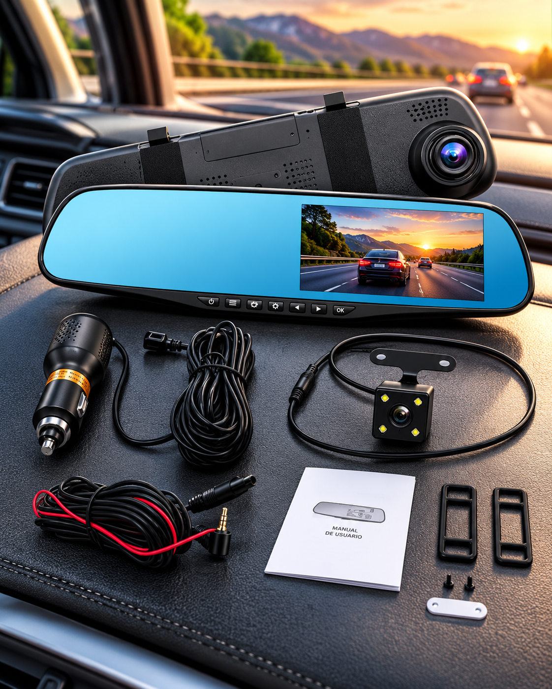 ESPEJO RETROVISOR DVR CON DOBLE CÁMARA