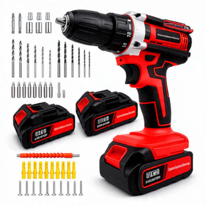 SET DE TALADRO INALÁMBRICO 21V CON 2 BATERÍAS Y 26 PIEZAS
