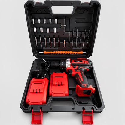 SET DE TALADRO INALÁMBRICO 21V CON 2 BATERÍAS Y 26 PIEZAS