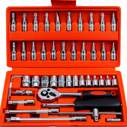 SET DE HERRAMIENTAS 46 PIEZAS CON LLAVE DE 1/4