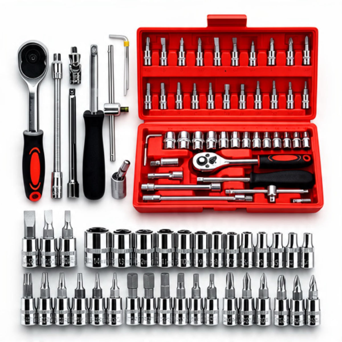 SET DE HERRAMIENTAS 46 PIEZAS CON LLAVE DE 1/4