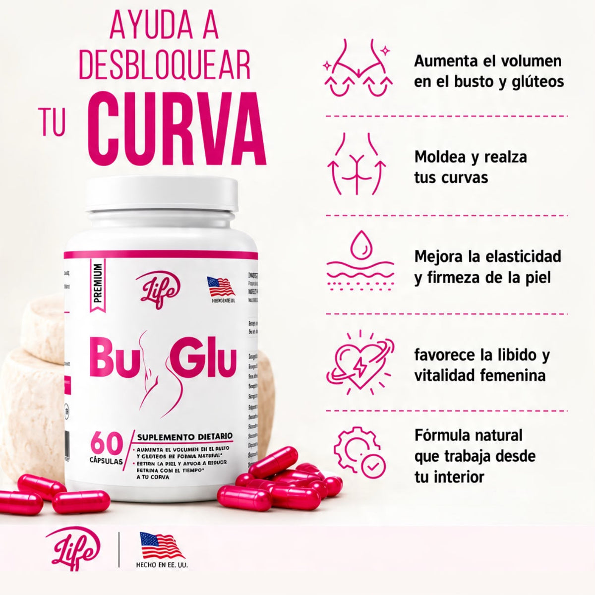 BU GLU PREMIUM – SUPLEMENTO PARA GLÚTEOS X 60 CÁPSULAS