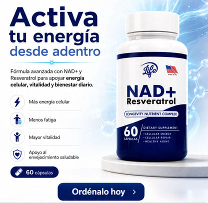 NAD+RESVERATROL – SUPLEMENTO DE ENERGÍA Y BIENESTAR CELULAR